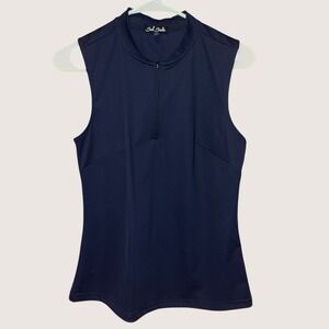 Bad Birdie Womens Sleeveless Golf Polo Shirt Navy Blue Quarter Zip Mock Neck S